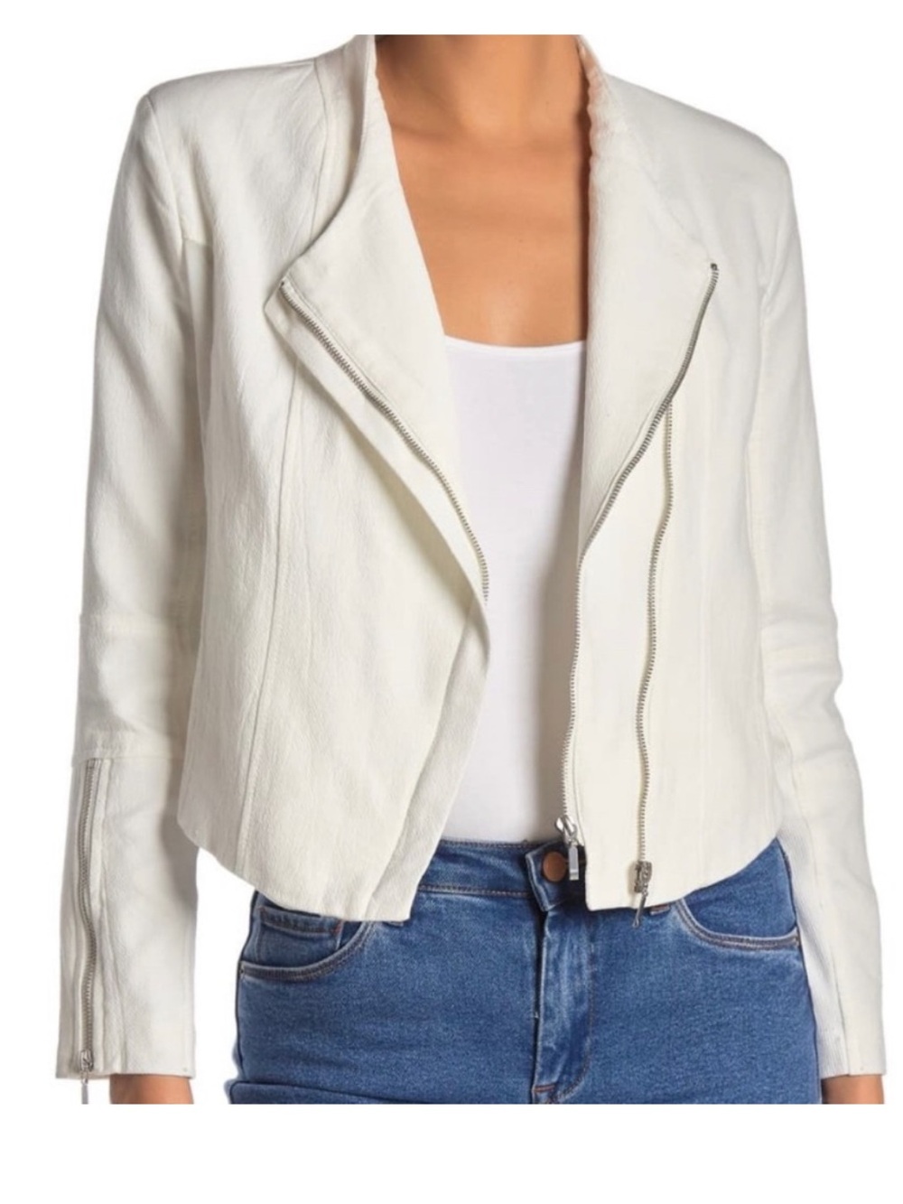 Blank nyc White Asymmetrical Zip Jacket with mesh details